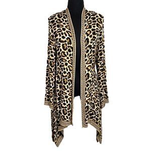 CHICO'S Leopard Print Cardigan Sweater Size 3 XL Open Front Boho Eclectic Chic